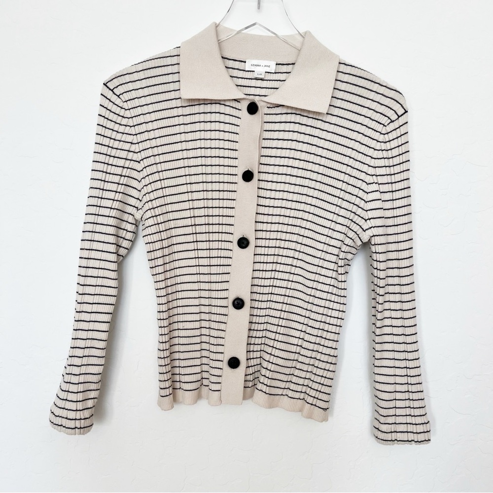 Gemma and Jane Striped Beige and Blue Women's Sweater Size Large - Picture 3 of 10